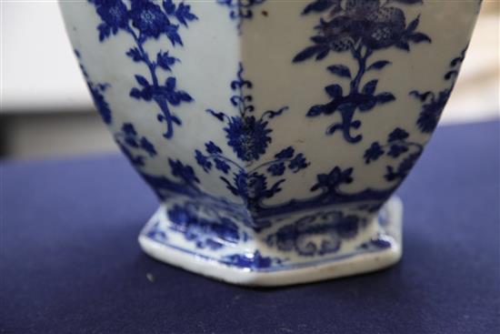 A pair of Chinese blue and white hexagonal baluster vases,